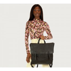 K39F Sac à dos sac à main 2 en 1 femme homme noir marron. Sac à dos unisex urbain cuir italiene vintage 